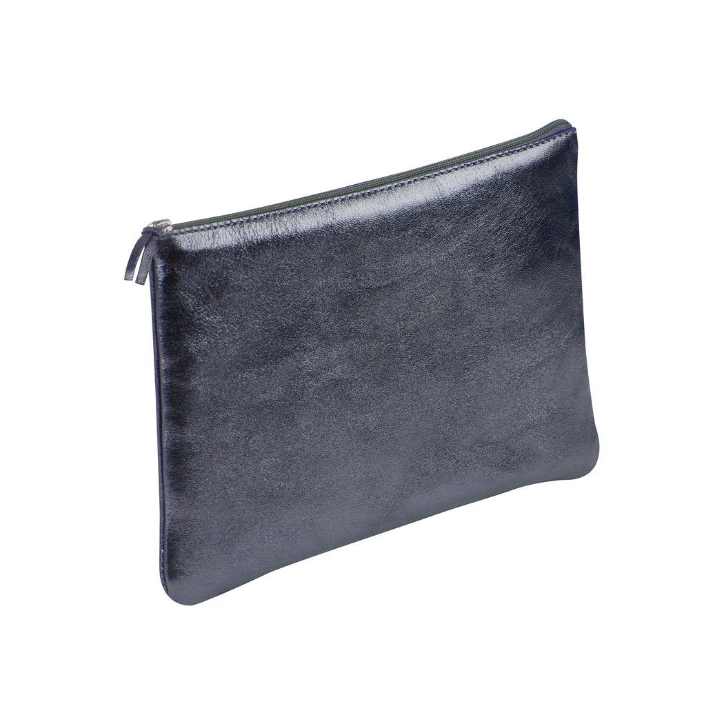 Clairefontaine 8707C - Genuine Lambskin Leather Petrol Iridescent Effect Flat School Pencil Case 22x11cm - School Supplies - Coloured Pencil Case - Pencil Tray — image 1