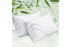 Bedsure Cooling Pillow Cases Queen Size Set of 2, Rayon Derived from Bamboo Cooling Pillowcases for Hot Sleepers, Cool Pillow Covers with Envelope Closure for Women, Men, Kids, White, 20x30 Inches