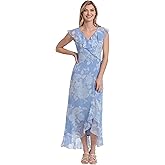 London Times Womens Chiffon Faux Wrap Ruffle Maxi Dress Guest of Wedding