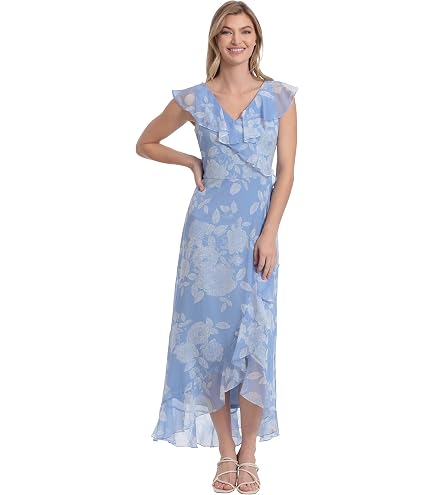 London Times Women's Dresses Chiffon Above the Knee Ruffle Guest of Wedding Shower Occasion Dress Black/Blush at Amazon Women's Clothing store
