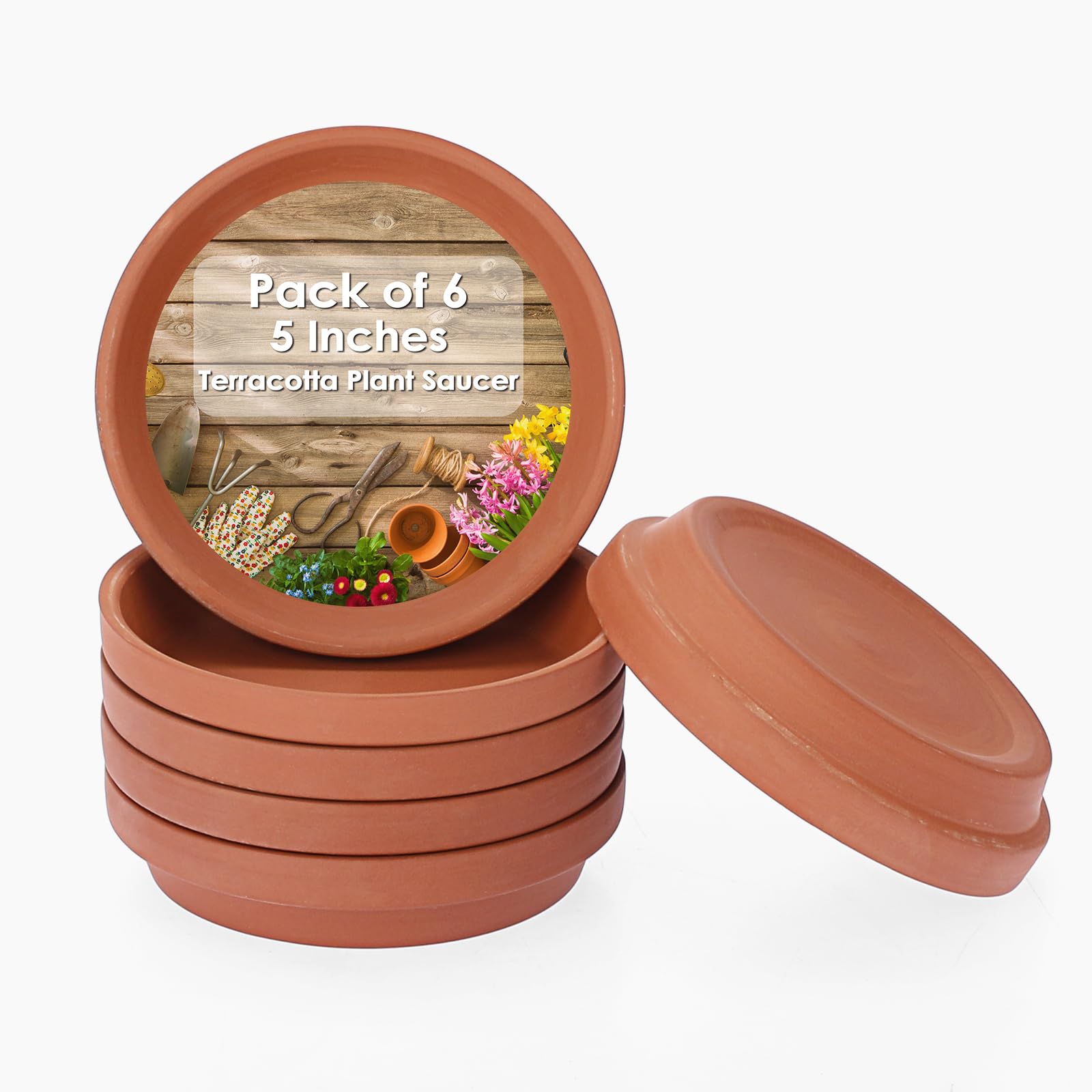 SUMTree 12.6cm Terracotta Pot Plant Saucer, 6pcs Round Plant Pot Saucers, Small Clay Plant Tray Terracotta Saucers Perfect for 3/4/4.5 Inch Flower Pot with Drainage Hole for Indoor/Outdoor
