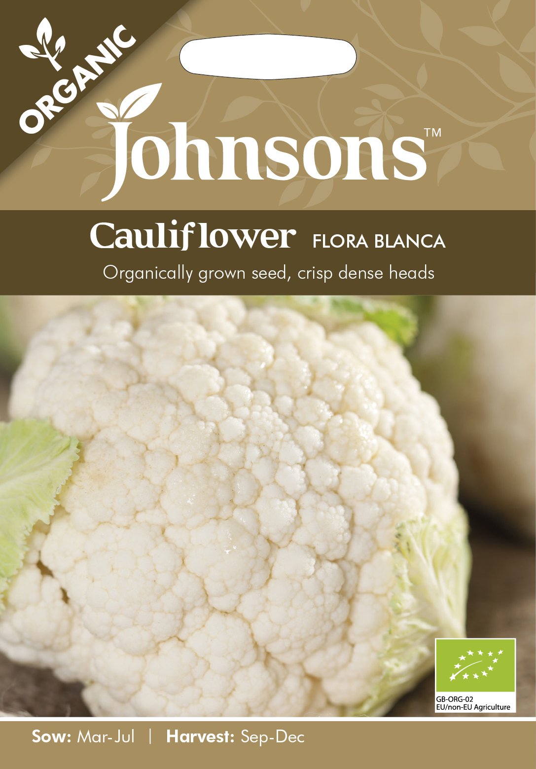 Johnsons 15607 Vegetable Seeds, ORG Cauliflower Flora Blanca