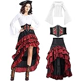 AVIFU Womens Pirate Costume Renaissance Dress Female Sexy Spanish Steampunk Captain Pirate Skirt Halloween Costumes