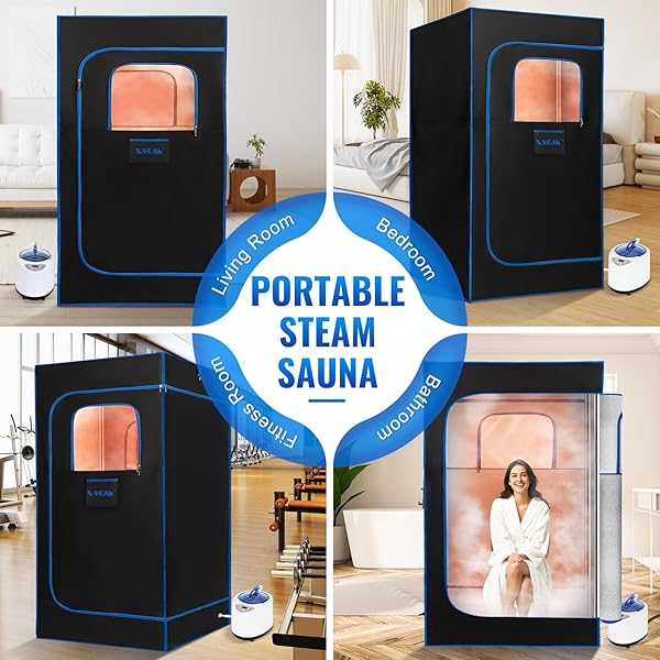 X-VCAK UPGRADED PORTABLE SAUNA OF RELAXATION, DETOXIFICATION, STEAM SAUNA FOR HOME WITH STEAMER, PAIRS REMOTE CONTROL, FOLDING CHAIR, 9 LEVELS, 2.6’ X 2.6’ X 5.9’