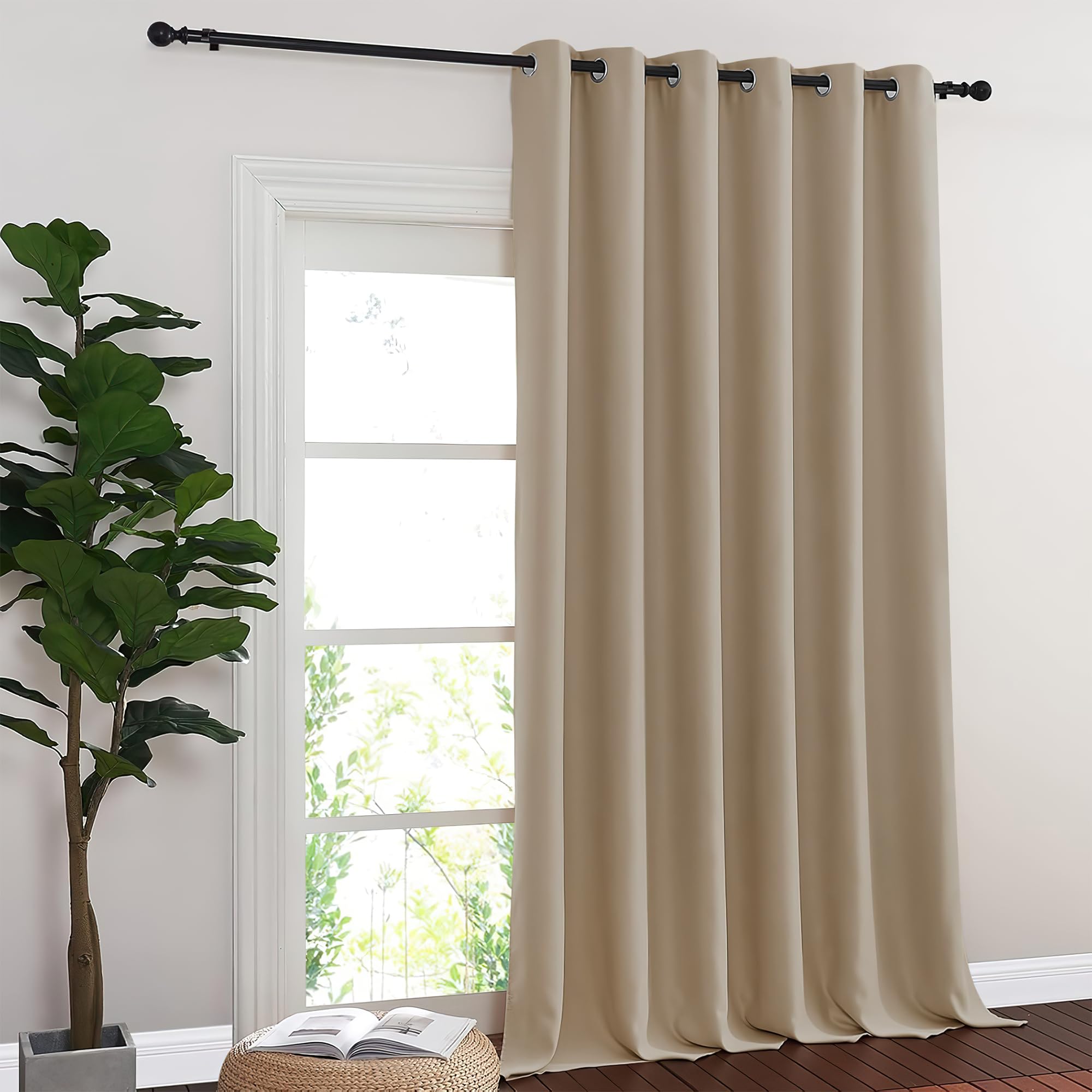NICETOWN Blackout Curtains & Drapes - Privacy Thermal Efficiency Backdrop Curtains for Bedroom Room Divider Living Room Patio Sliding Glass Door, Wide 80 x Long 144 inch, Taupe, 1 Panel Image
