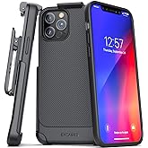 Encased Compatible with iPhone 12/12 Pro Belt Clip Case (Thin Armor) Slim Grip Cover with Holster - Black