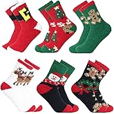 CLOOOUDS Women Christmas Fuzzy Socks - Fluffy Winter Warm Cozy Striped Crew