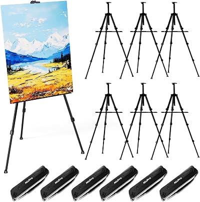 Nicpro Art Easel Stand Aluminum Tripod 17 to 66 Inches 6 Pack Black