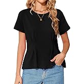 MAOECO Womens Short Sleeve T Shirts Summer Peplum Babydoll Tops Dressy Casual Blouses Crew Neck Cinched Waist 2026 Tee