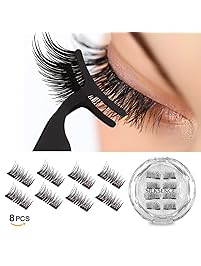 Dual Magnetic Eyelashes-0.2mm Ultra Thin Magnet-Lightweight & Easy to Wear-Best 3D Reusable Eyelashes Extensions With Tweezers (Black)