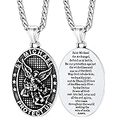 FaithHeart Saint Michael Necklace, Stainless Steel/18K Gold Plated St Michael the Archangel Pendant Amulet for Men Women with Gift Packaging