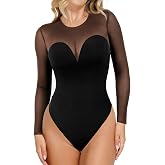 Popilush Long Sleeve Shapewear Mesh Bodysuits for Women | Sheer Corset Tummy Control Body Suits Mock Neck Going Out Tops Club Night Out Fall Winter Outfits