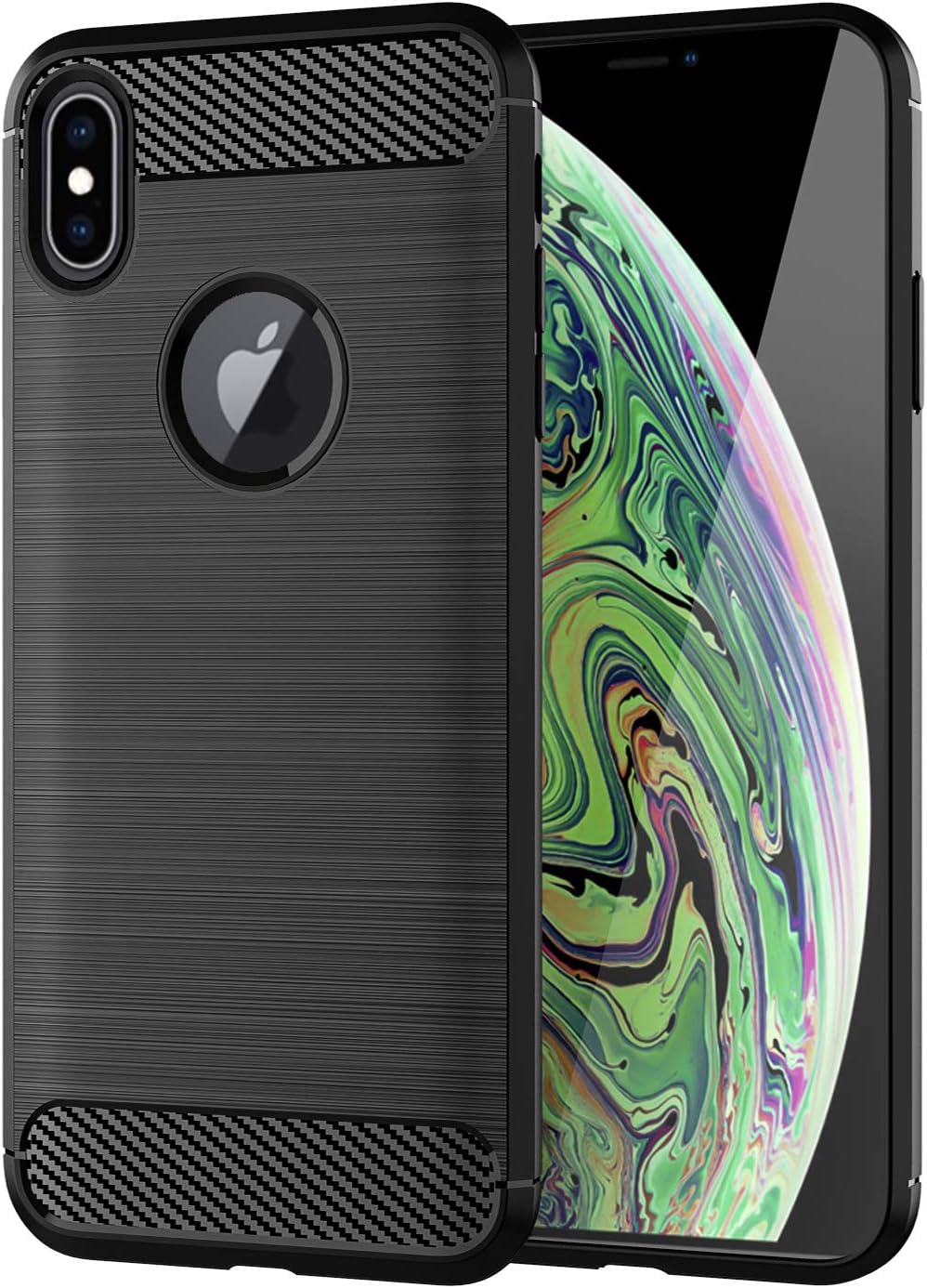 iPhone Xs MAX Case Slinco Carbon Fiber Brushed Non-Slip Anti-Fingerprint Slim Rugged TPU Wireless Charging Designed for Apple iPhone Xs Max 6.5 Inch (2018)(Black)