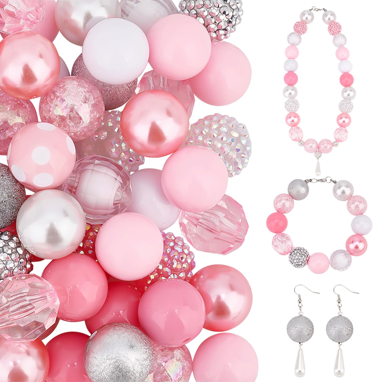 PH PandaHall 20mm Pink Bubblegum Beads 50pcs Chunky Beads Pen Bead Focal Bead for Mother's Day Jewellery Making Bracelet Necklace Earrings Valentine's Day DIY Craft