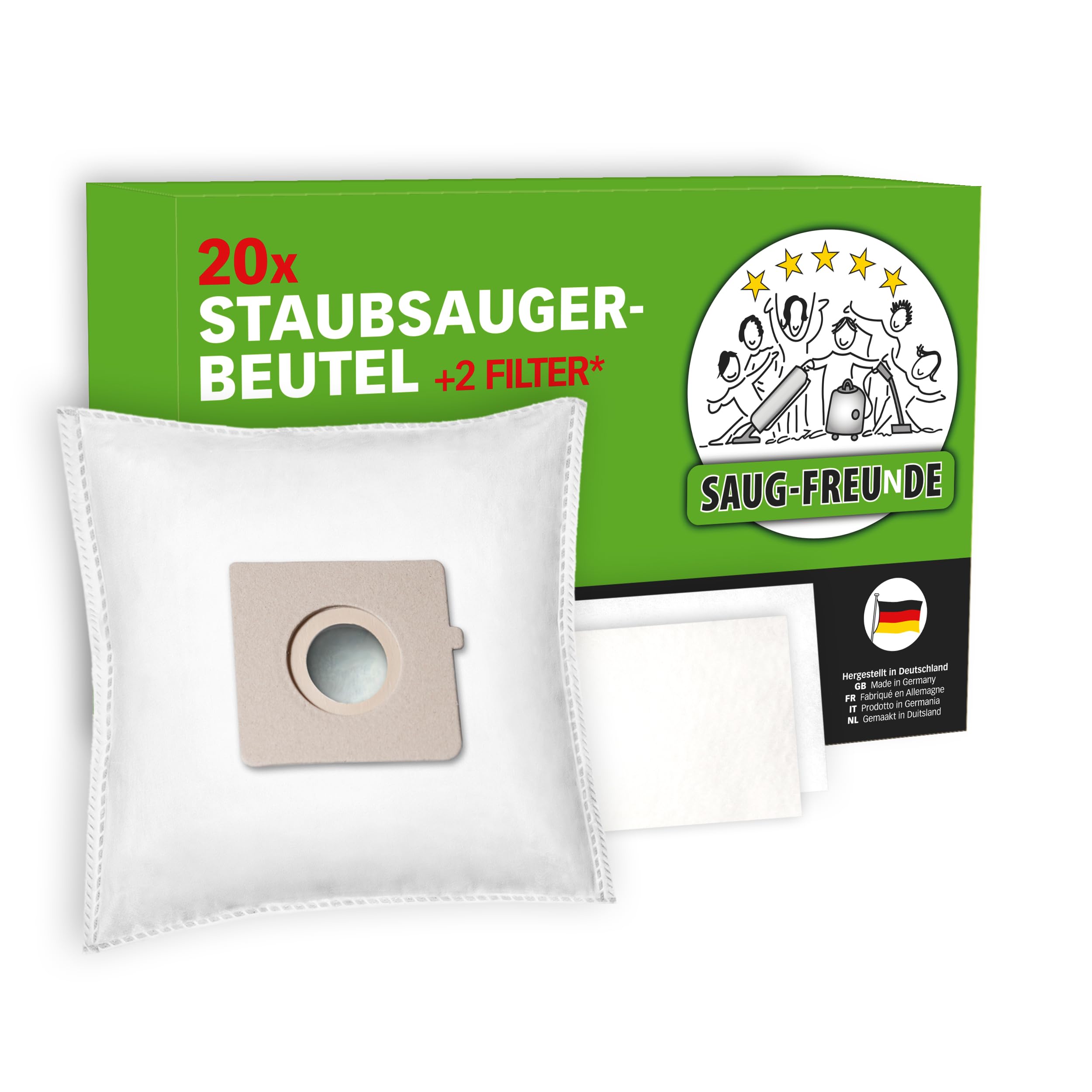 SAUG-FREUnDE,20 Vacuum Cleaner Bags for Rowenta Compacteo Ergo RO 5221 EA, RO 5223 GA, RO 5227 EA, RO 5243 EA, RO 5253 EA, RO 5254 EA, RO 5255 EA, RO 5265 EA, RO 55555 273 EA. , RO 5295 EA (GO1)