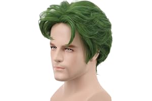 yuehong Men Short Green Curly Wig Anime Cospaly Party Wig Heat Resistant Synthetic Fibers Wig Soft Durable Breathable Wig