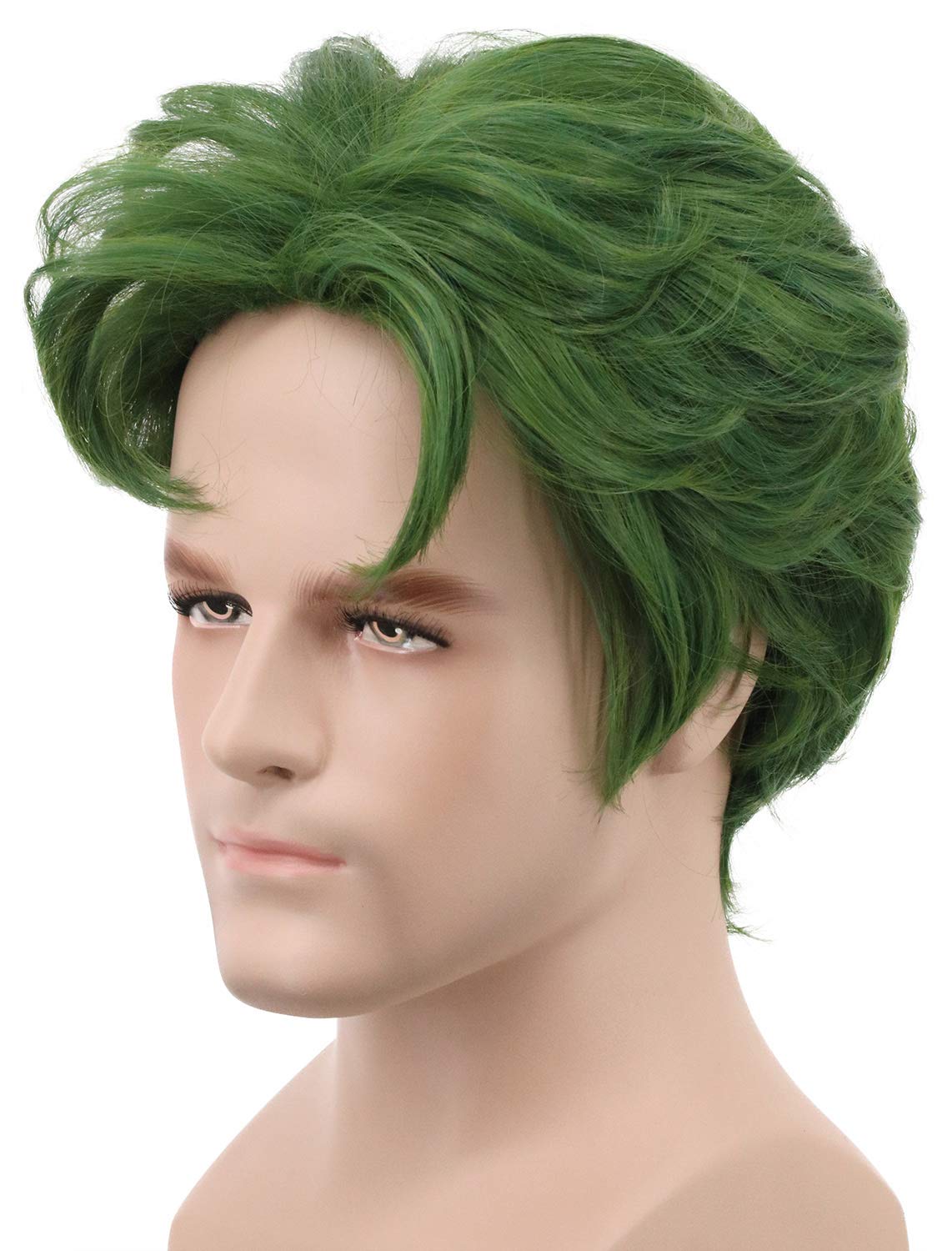 Yuehong Men Short Green Wig Film Anime Cosplay Costume Hair Heat Resistant Synthetic Fibers Soft Durable Breathable Wig