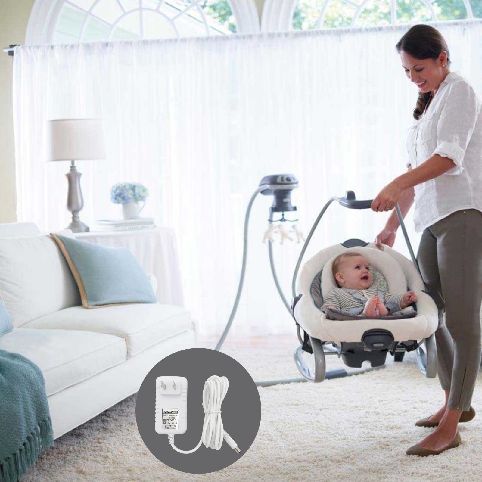 Power Cord Replacement for Graco Baby Swing DuoGlider, DuetSoothe, Dreamglider, Simple Sway, Sweetpeace Charger 5V AC Adapter, White