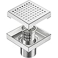 Neodrain 4-Inch Square Shower Drain with Removable Quadrato Pattern Grate, Brushed 304 Stainless Steel, with Watermark&CUPC Certified, Includes Hair Strainer