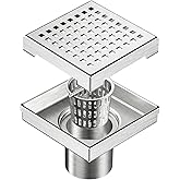 Neodrain 4-Inch Square Shower Drain with Removable Quadrato Pattern Grate, Brushed 304 Stainless Steel Square Drain for Bathr