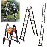 JADDUO Telescoping Ladder, 16.5 FT, A-Frame, Heavy Duty, Black | 330 LBS Capacity; suitable for outdoor work, RV, attic and home maintenance; switches between A-frame and straight ladder
