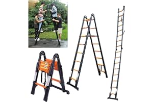 JADDUO Telescoping Ladder A Frame, 16.5 Ft Compact Aluminum Extension Ladder, Portable Telescopic RV Ladder for Outdoor Camper Trips Motorhome with Tool Platform and Stabilizer Bar, 330 lbs，Black