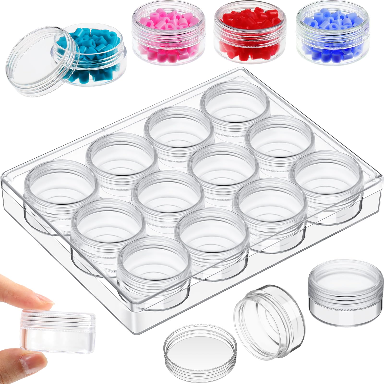Blulu Clear Bead Organizer Small Bead Storage Containers Set 12 Pieces Plastic Storage Cases Cylindrical Clear Craft Supply Case for Earrings, Rings, Necklace, Threads, Beads(1.5 x 1.5 x 0.79 Inches)