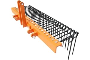 60 Inch Pine Straw Rake, Durable Powder-Coated Steel, 26 Coil Spring Tines, 3-Point Hitch Tow-Behind Landscape Rake, for Cat 