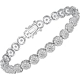 MDFUN Round Halo Tennis Bracelet for Women and Men 18K White Gold Cubic Zirconia, Size 6.5 inches