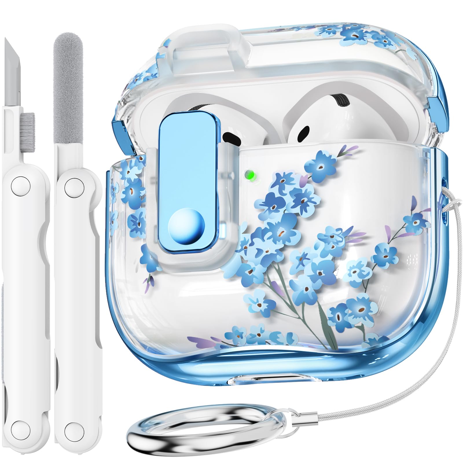 Photo 1 of Polislime for Apple AirPod 4 Case Cover 2024 with Lock,Clear TPU Floral AirPod 4th Generation Cases for Women Girly, Air Pod Gen 4 Pro Case with Keychain & Cleaner Kit- Blue Bell Flower