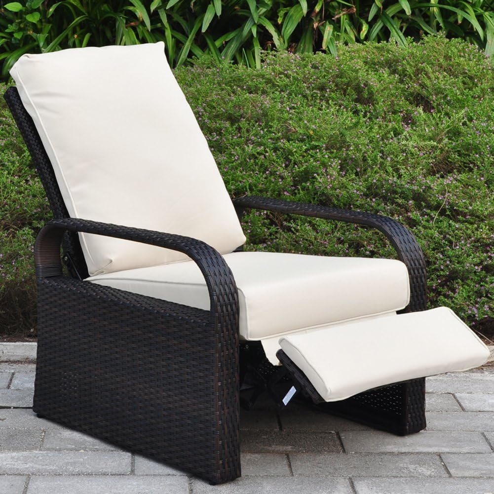 Outdoor Recliner Outdoor Wicker Recliner Chair with 5.12'' Thickness Cushions, Automatic Adjustable Rattan Patio Chaise Lounge Chairs, Aluminum Frame, UV Resistant and Rustless (Brown + Navy Blue) : Garden & Outdoor