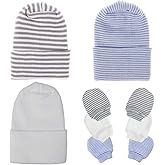 Baby Caps and Mittens Newborn Hospital Beanie Hats No Scratch Gloves Soft Babies Gift Set for Boys Girls