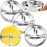 Yinder 3 Pack Stainless Steel Kids Plates with Suction Round Divided Toddler Plates 7.3” Removable Silicone Sleeves Anti Breakage Metal Toddler Bowls (Silver)