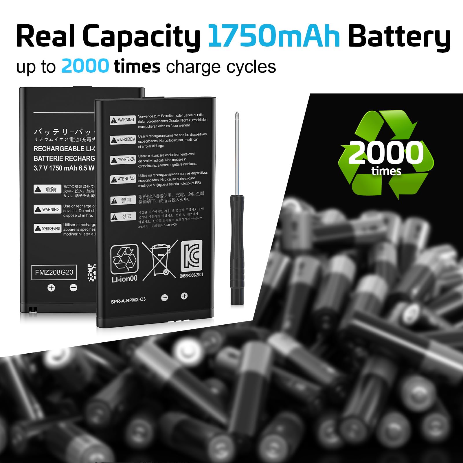 3DS XL Battery,3.7V 1750mAh High Capacity Replacement Battery for Nintendo 3DSXL/New 3DSXL/ 3DS LL/New 3DS LL Console,Includes Tool Kit