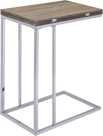 Amazon Com Acme Denson Side Table With Swivel Extension Top Gray Weathered Oak And Chrome Furniture Decor