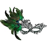 JewelryWe Peacock Feather Masquerade Mask: Women’s Lace Half Face Venetian Mardi Gras Masks for Halloween Prom Ball Party