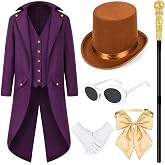 GANSHAYA 6 Pcs Halloween Costume Include Tailcoat,Top Hat,Glasses,Gloves,Bowtie and Scepter for Men Women Party Dress Up