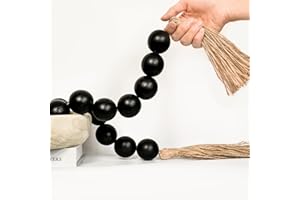 RUIRUICO Extra Large Wood Bead Garland with 1.6" Diameter Wood Beads, Wooden Beads Garland with Tassels, Decorative Beads Home Decor, Farmhouse Beads Decor (Black, 41 Inches)
