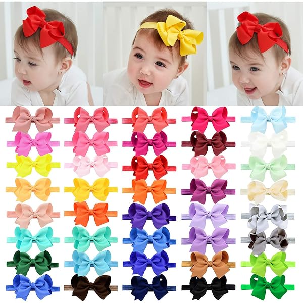 12 Bandeaux Bébé Fille Avec Gros Nœud - Nylon Extensible - 12 Couleurs - Pour Nouveau-nés à Enfants