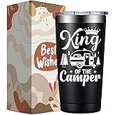 DOEARTE RV Camping Gifts for Men Women - Cool Christmas Gifts for RV Owners - Gift Ideas for Enthusiasts, Owners, Outdoors, Camping - King of the Camper - 20oz Tumbler