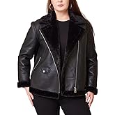 WYOYW Women Faux Fur Leather Jacket Plus Size Loose Shearing Motorcycle Outwear Fur Lined Coat