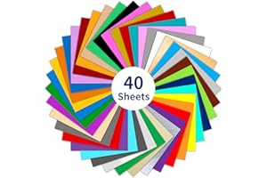 IModeur Permanent Adhesive Backed Vinyl Sheets (40 Packs, 12"x12") - 40 Assorted Glossy Colors Adhesive Vinyl Sheets for All Kinds of Cutting Machines