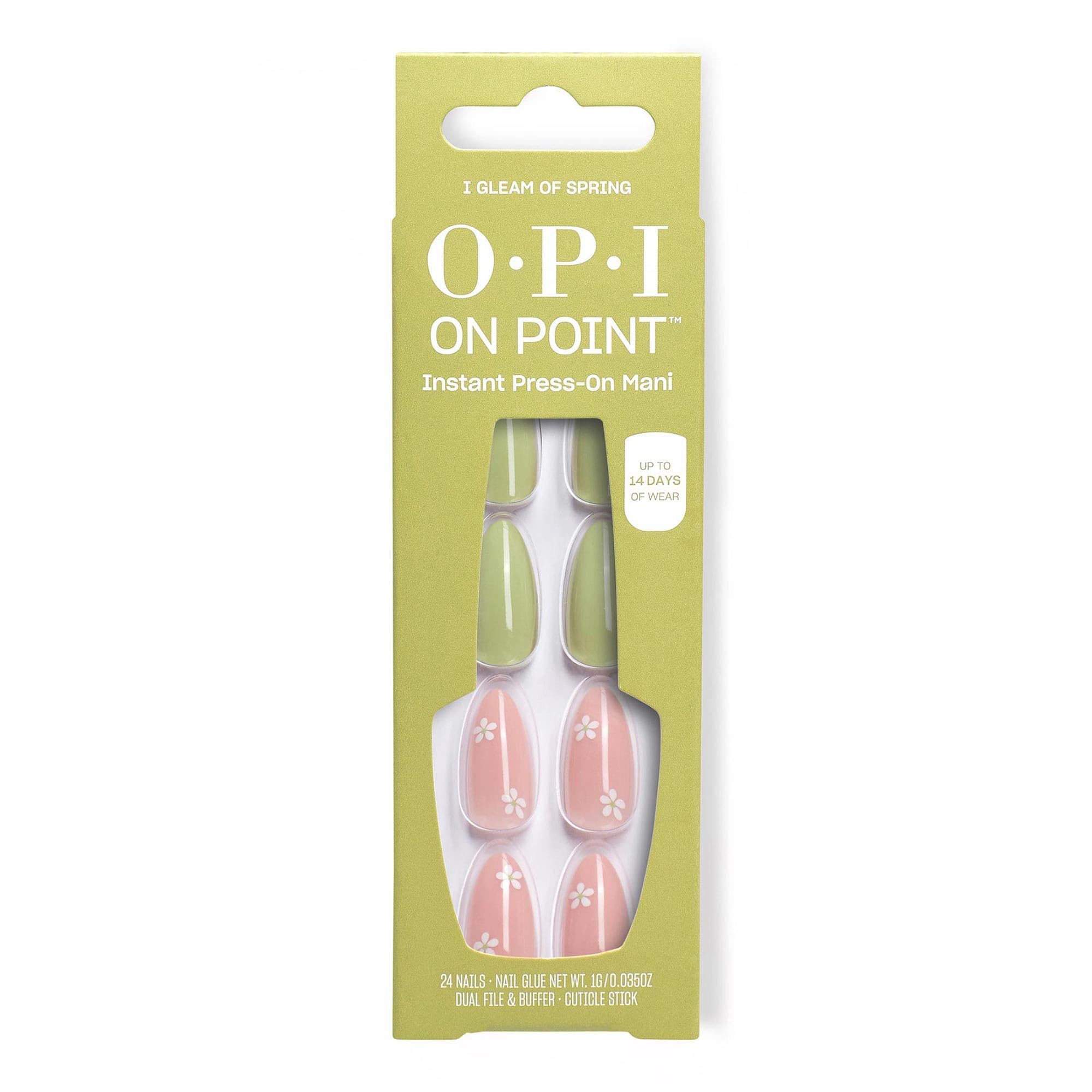 OPI On Point I Gleam of Spring | Long Almond Pastel Pink Green Nail Art Press On Nails | With Nail Glue | Long Lasting, Reusable, Non-damaging