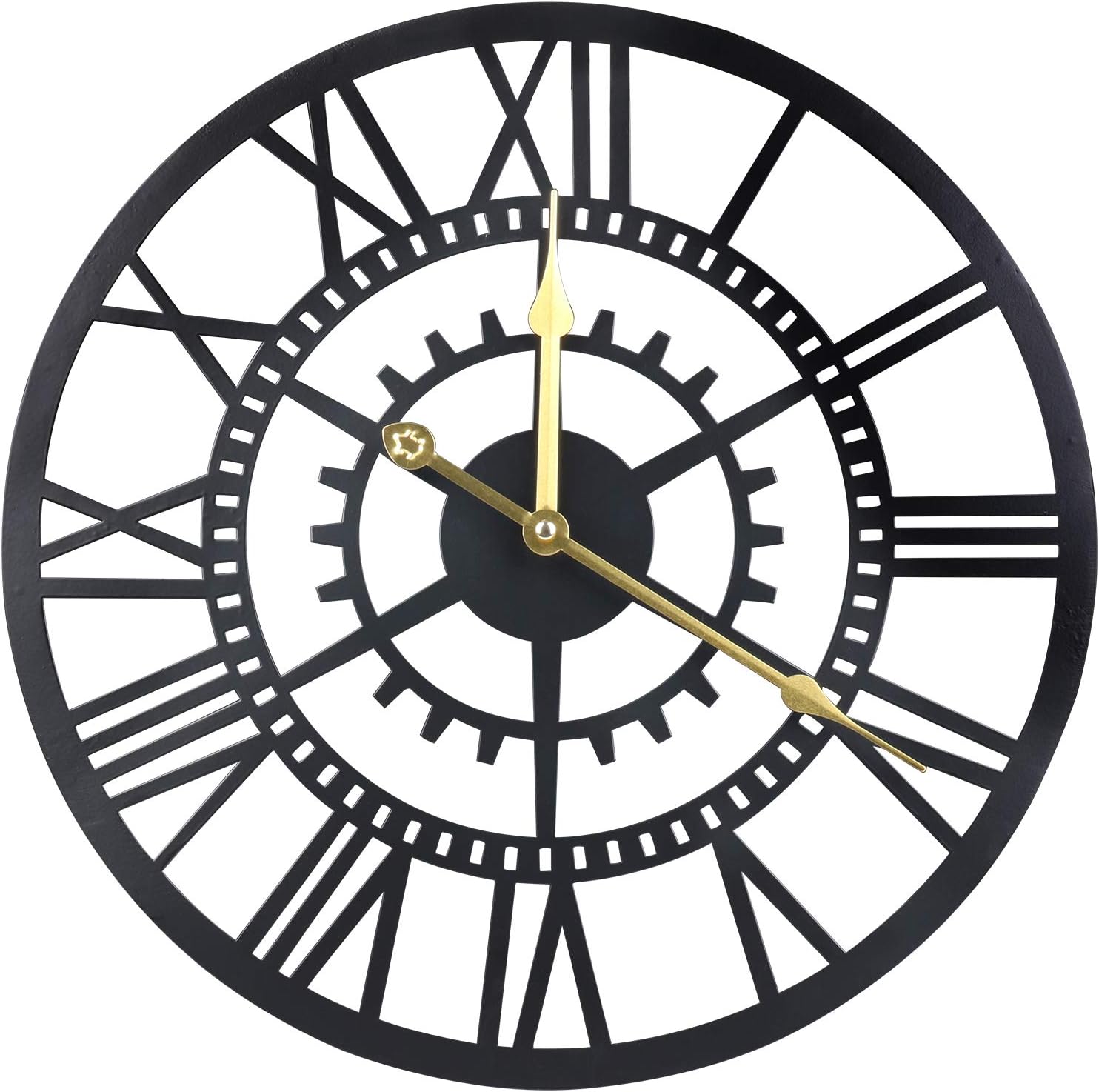 ShuaXin Black 16 Inch Vintage Industrial Style Creative Metal Wall Clock,Big Iron Wall Clock for Kitchen,Bedroom,Noiseless Battery Operated Wall Clock