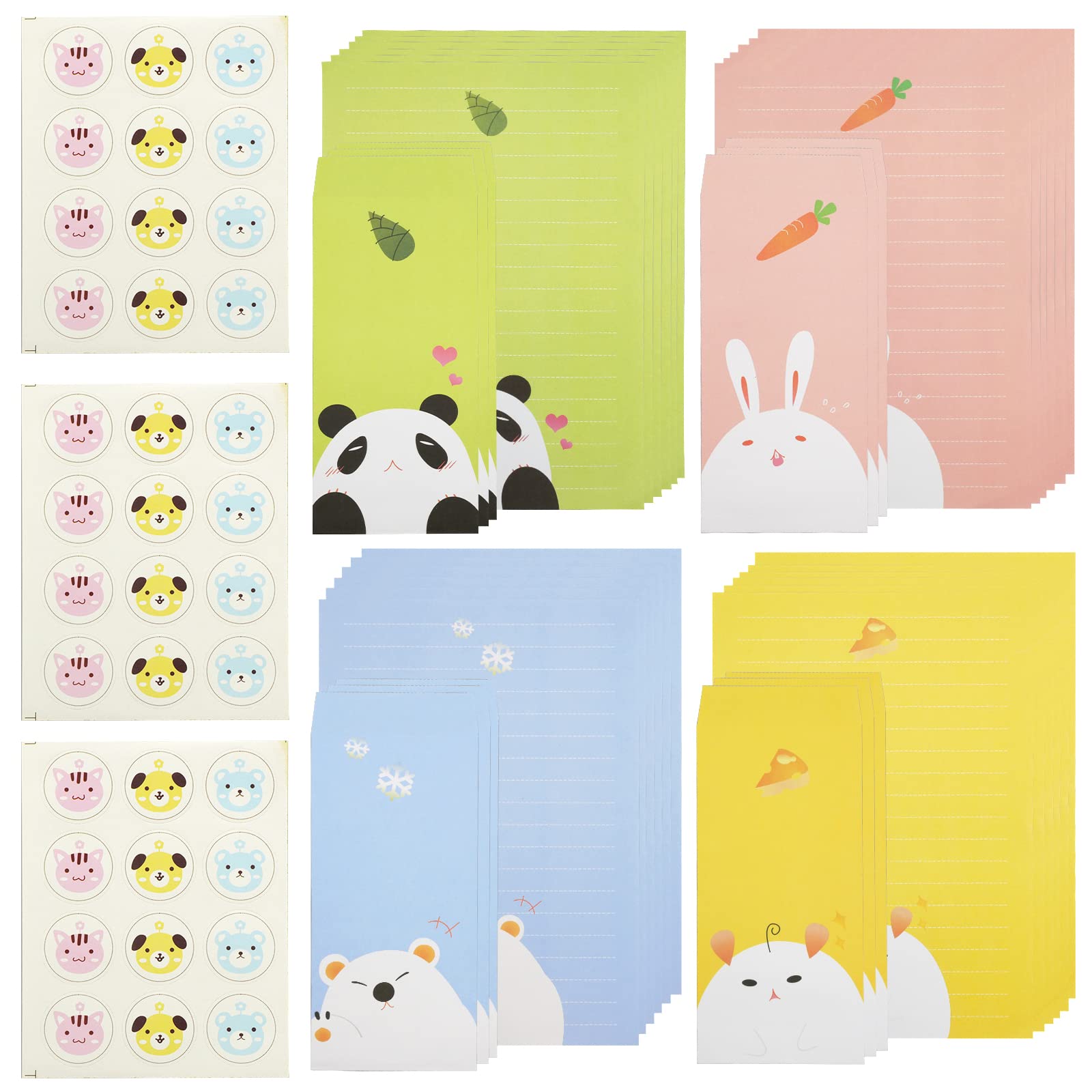 ZoZoMaiy 24 PCS Cute Stationery Set with 12 Envelopes - Kawaii Animal Writing Paper for Children, Students & Office