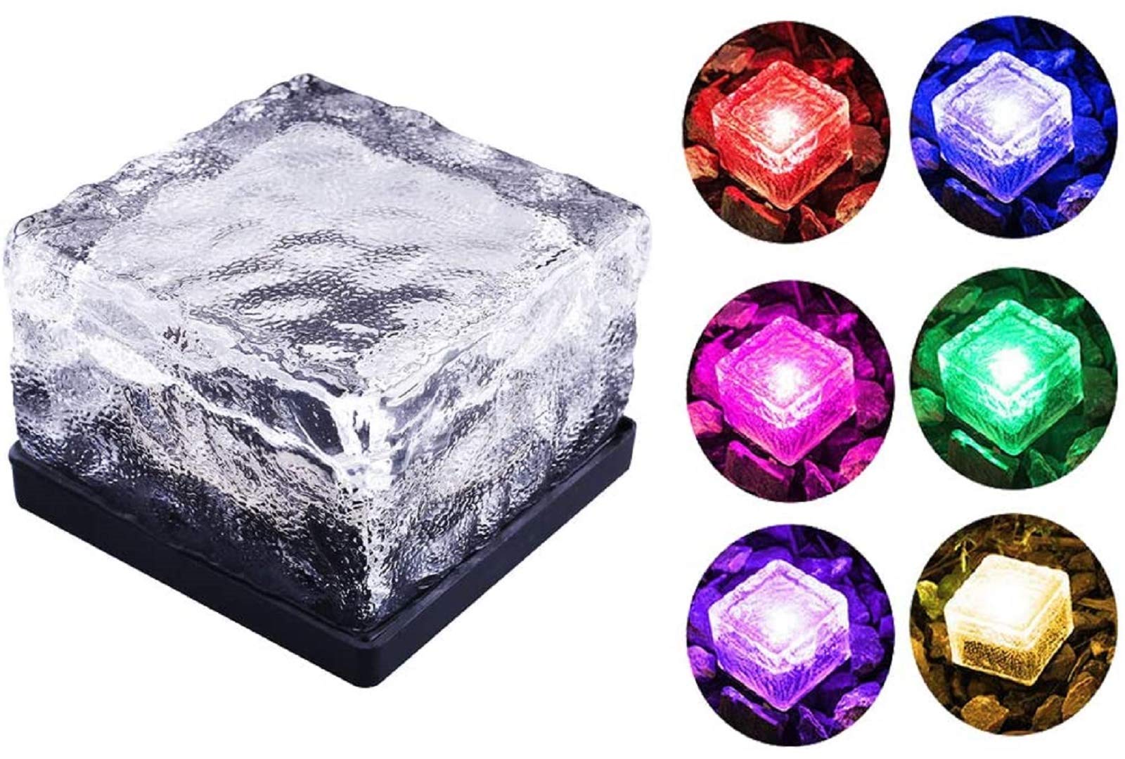 YOLIGHT Solar Glass Brick Light,Ice Cube Lights LED Landscape Light Buried Light Square Cube Frosted Glass Light for Christmas Outdoor Path Road Yard Desk (Color Changing, 2Pack)