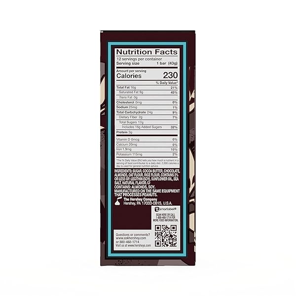 HERSHEY’S PLANT BASED EXTRA CREAMY WITH ALMOND AND SEA SALT CANDY BAR, 1.55 OZ (12 COUNT)