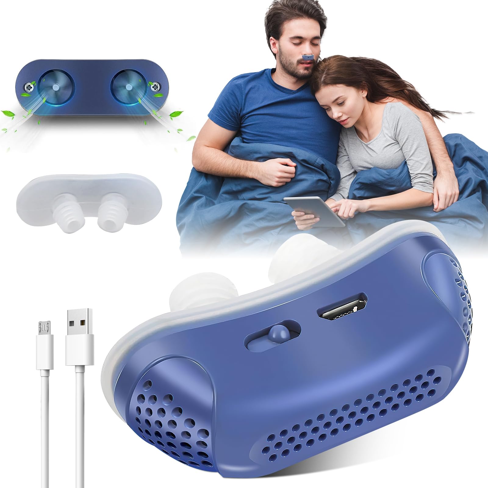 Photo 1 of Anti Snoring Devices, Snoring Solution for Men and Women, Effective Snoring Prevention, Twin Turbine Electric Adjustable and Breathable, Adjustable Wind Speed, Suitable for All Nose Shapes. Blue - 16