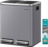 SONGMICS Dual Rubbish Bin 2-Compartment Pedal Bin with Lids 15 L Each