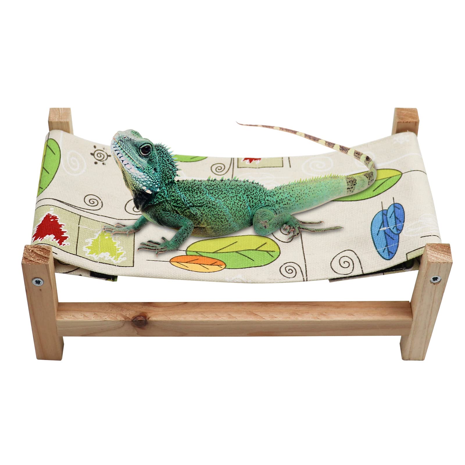 Dnoifne Bearded Dragon Hammock, Wooden Reptile Bed, Reptile Summer Bed for Bearded Dragon Leopard Gecko Lizard